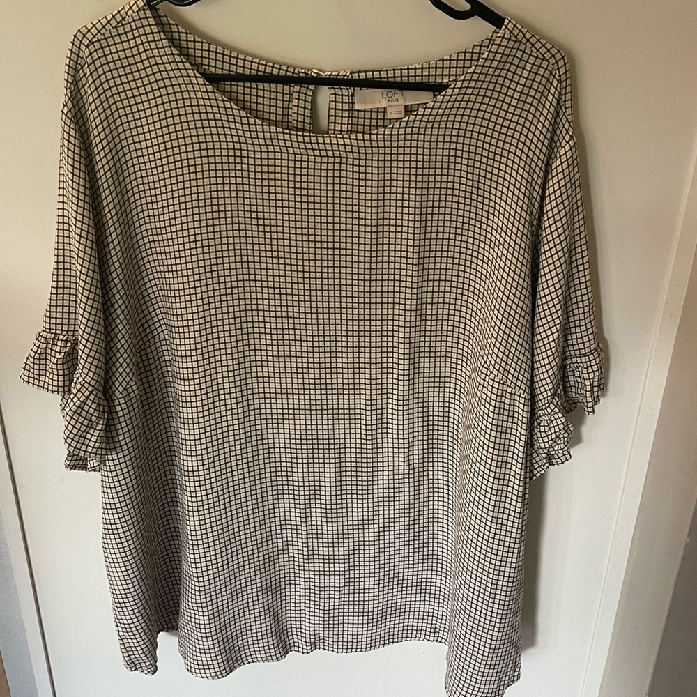LOFT Black and Yellow Grid Blouse